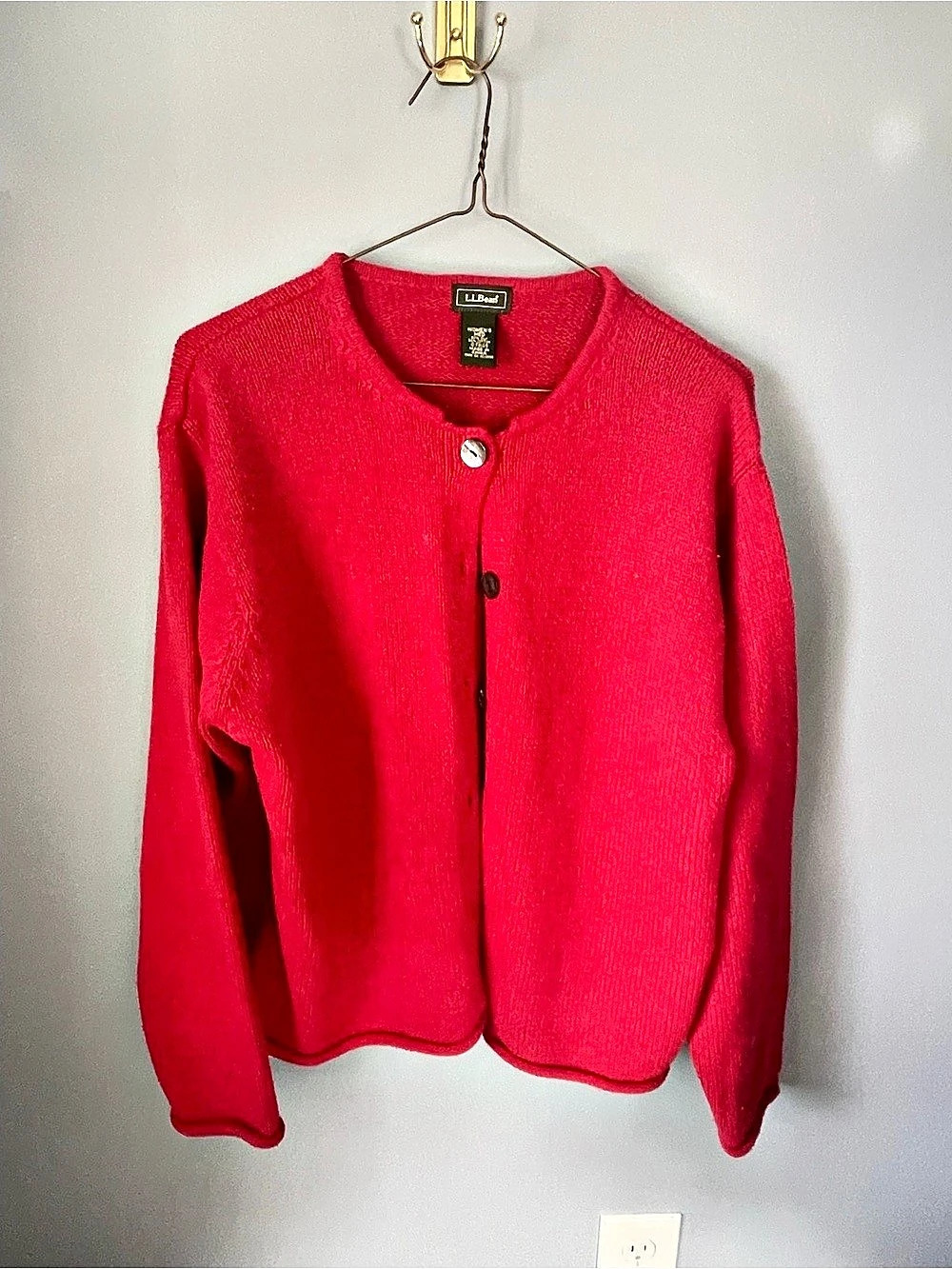 L.L.Bean Silk Cotton crocheted Cardigan in red Size Medium
